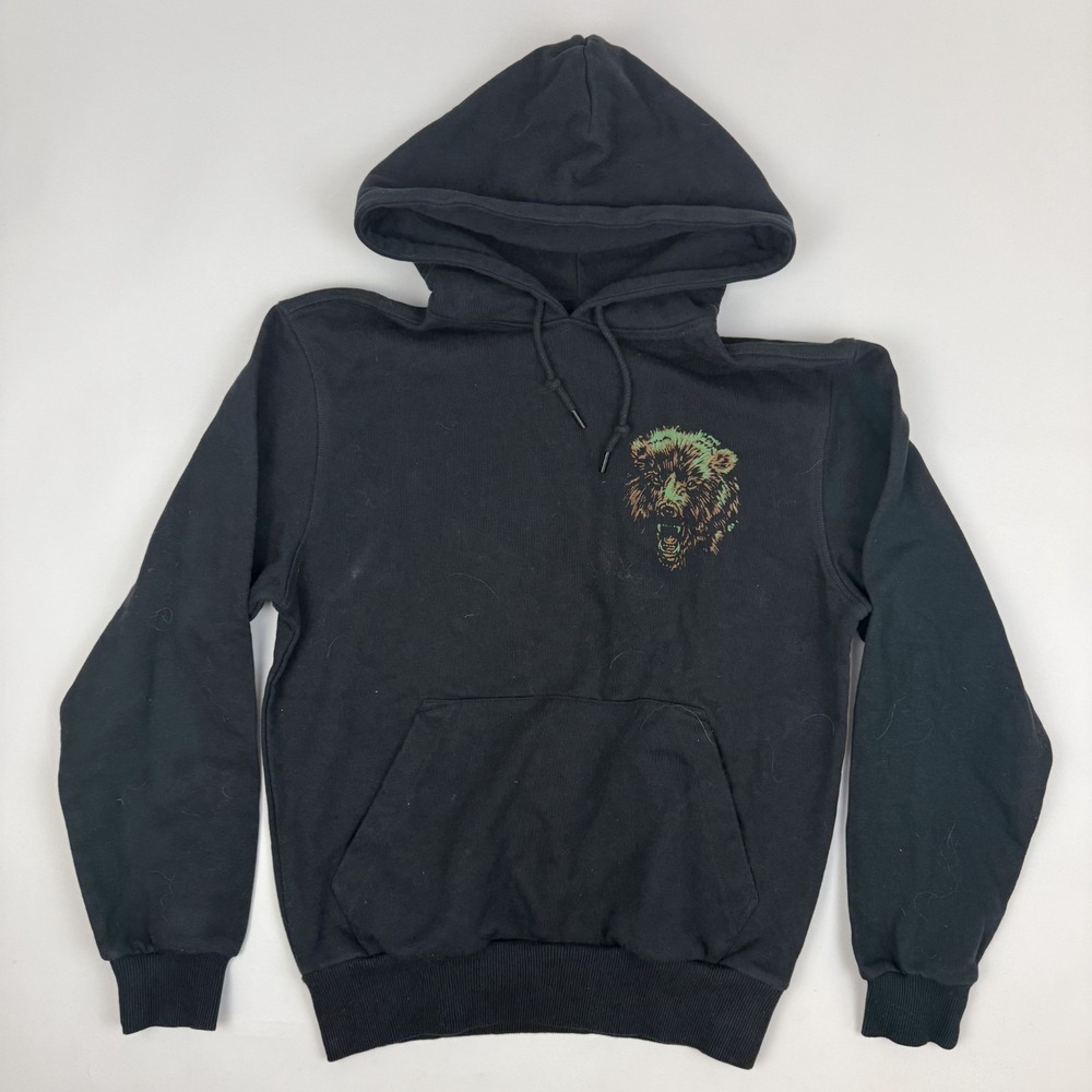 Mens Filson Prospector Bear Graphic Black Hoodie Sweatshirt Size Small GUC